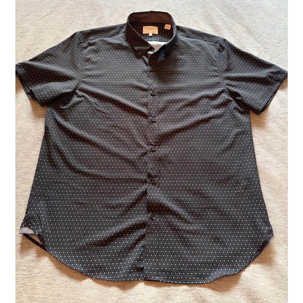 Con.Struct Mens XL Slim Fit 4-Way Stretch Polka Dot Short Sleeve Button Down